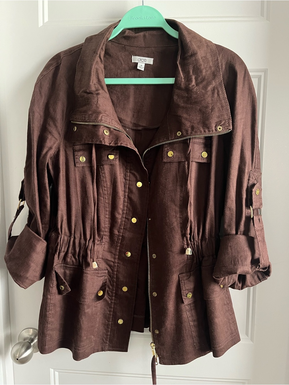 Cache Brown Utility Jacket with Gold-Tone Hardware
